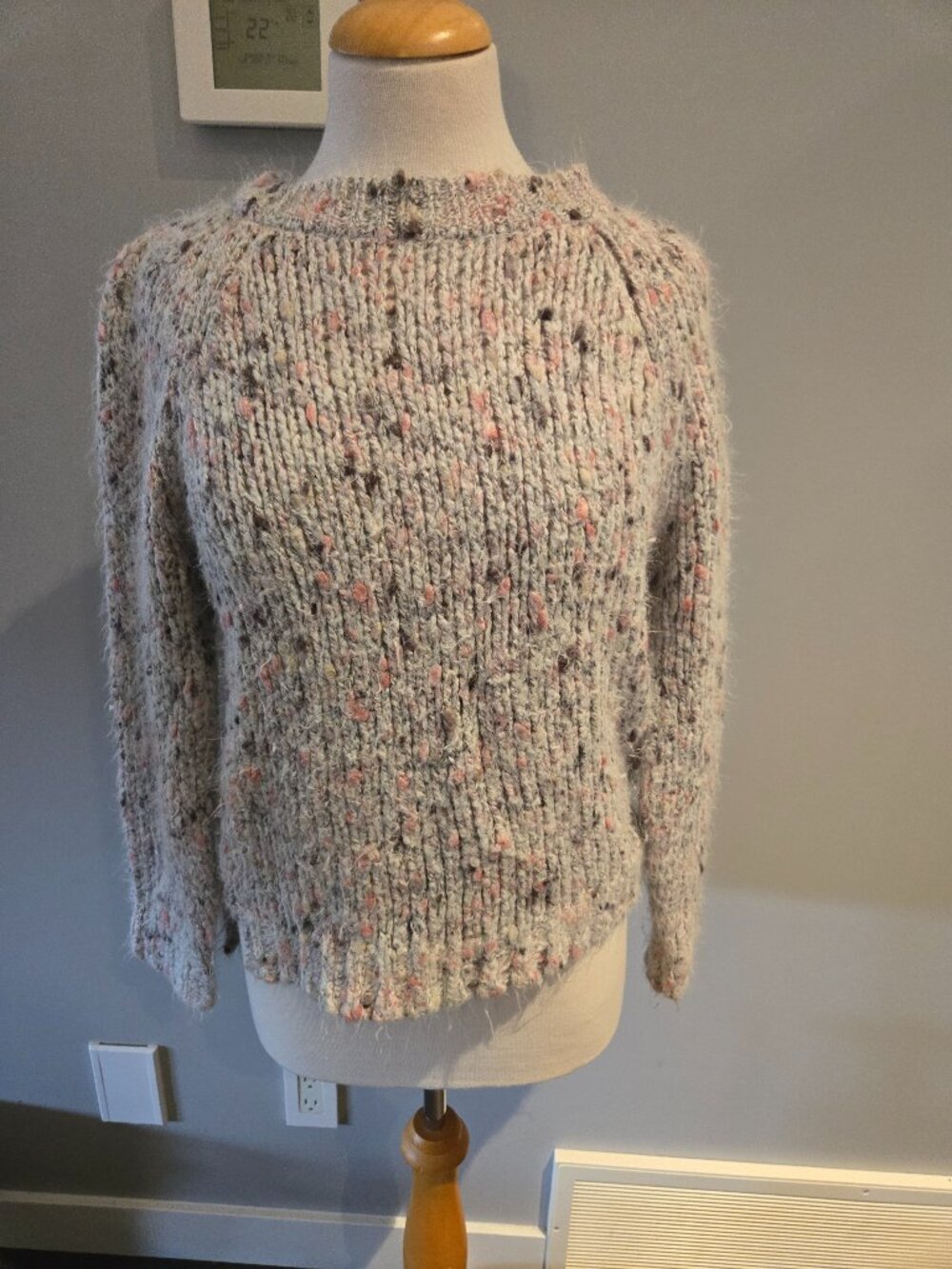 Ssong Confetti Knit Crewneck Sweater | Size Small | Grey Multicolor